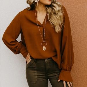 🤎 Chocolate V-Neck Blouse 🤎